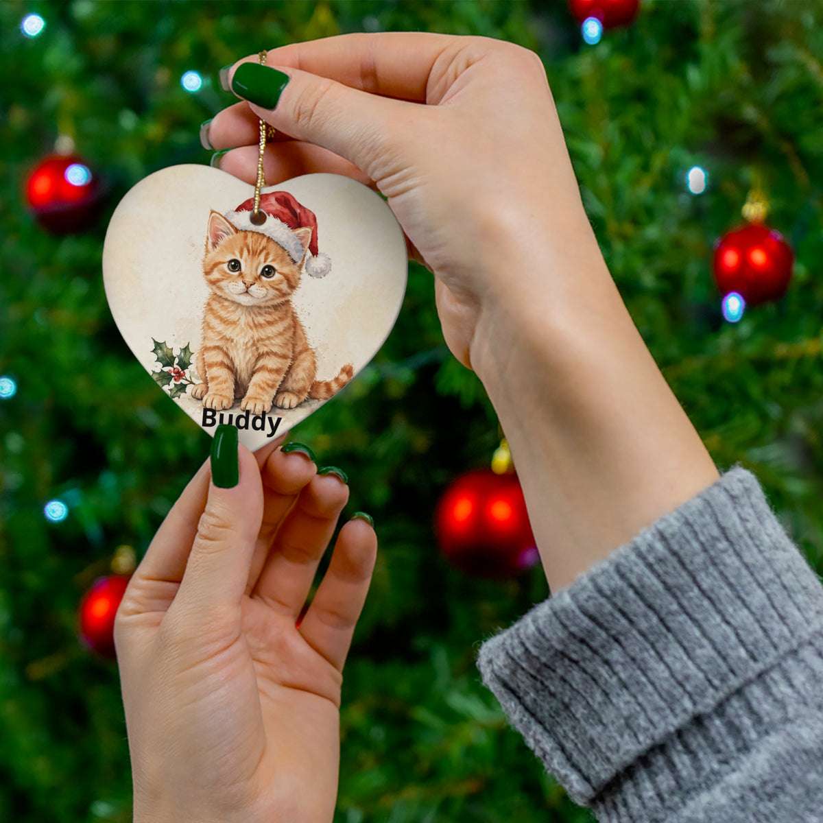 Personalised Cat's First Christmas Ornament — Kitten in Santa Hat