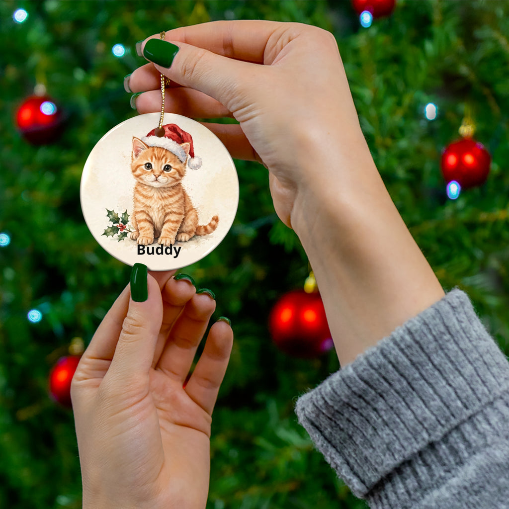 Personalised Cat's First Christmas Ornament — Kitten in Santa Hat