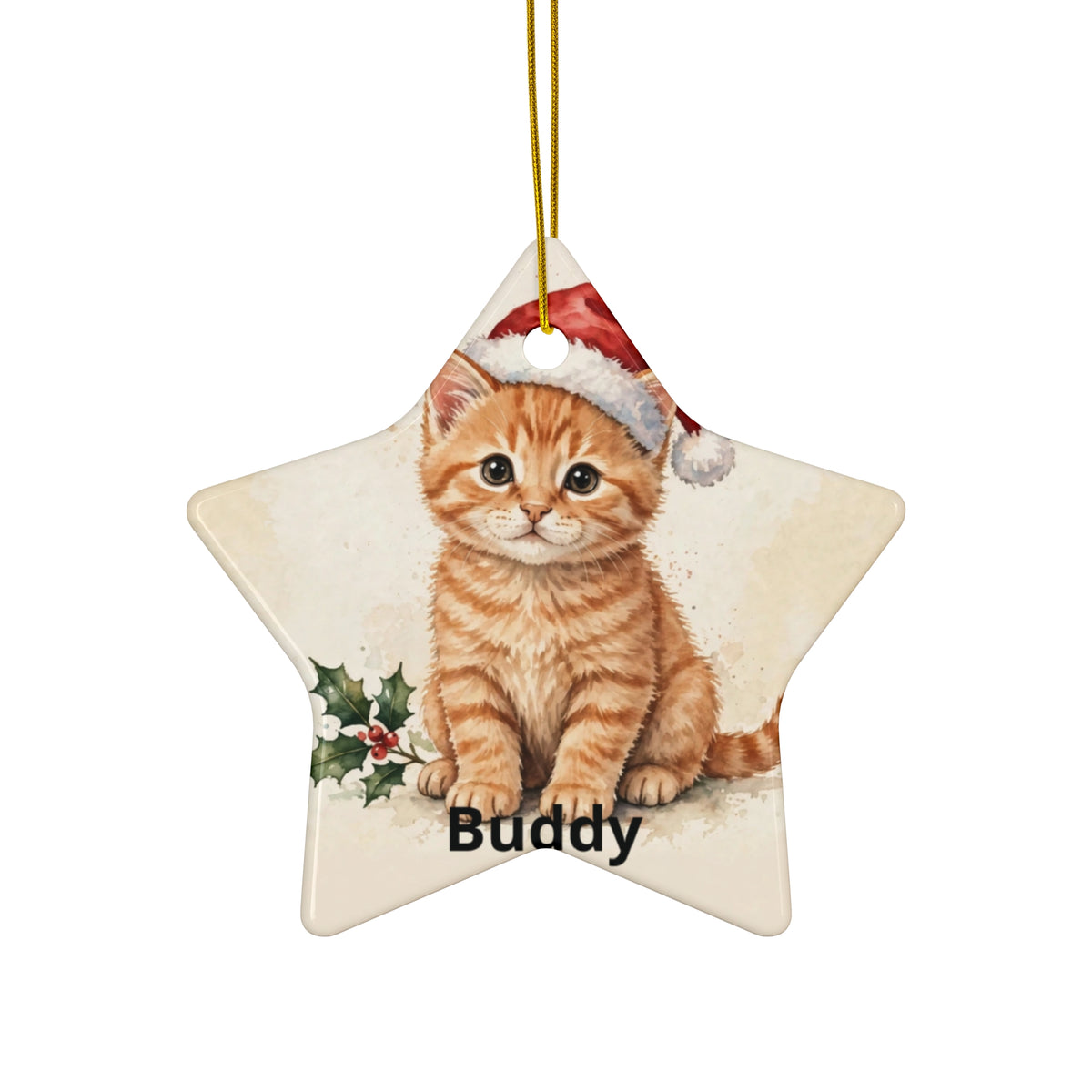 Personalised Cat's First Christmas Ornament — Kitten in Santa Hat