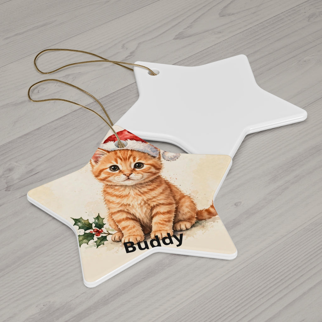 Personalised Cat's First Christmas Ornament — Kitten in Santa Hat