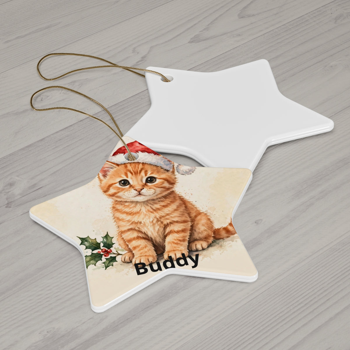 Personalised Cat's First Christmas Ornament — Kitten in Santa Hat