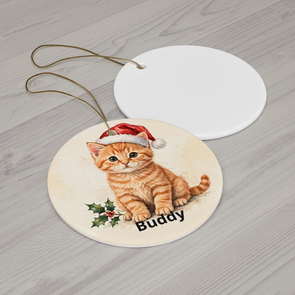 Personalised Cat's First Christmas Ornament — Kitten in Santa Hat