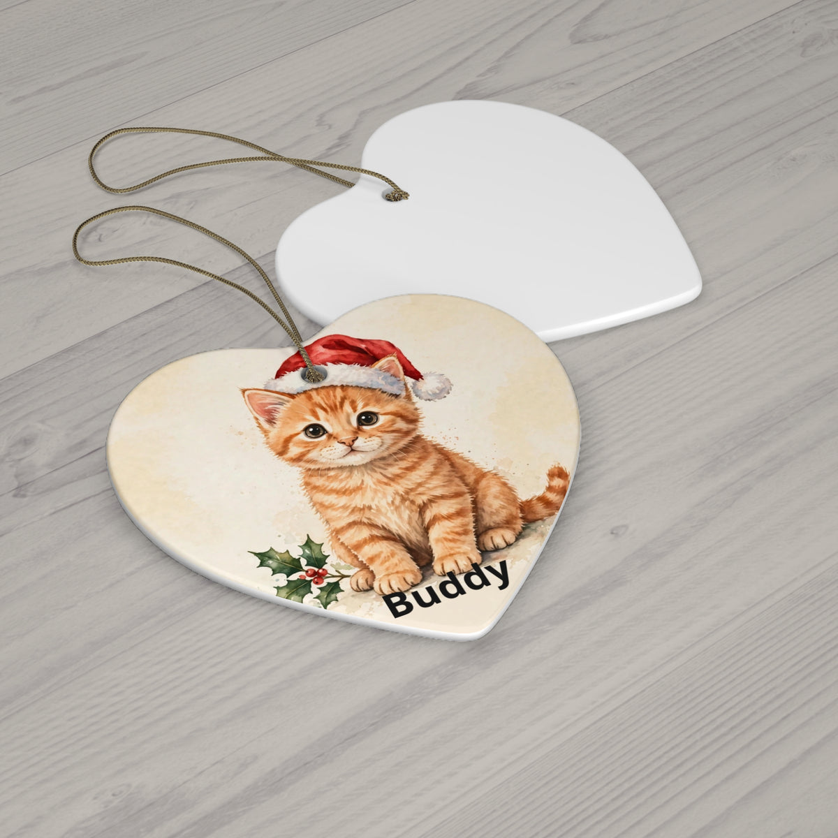 Personalised Cat's First Christmas Ornament — Kitten in Santa Hat